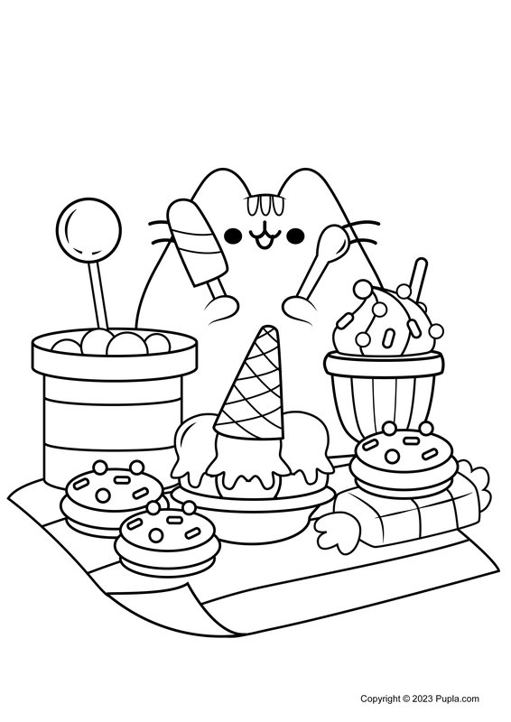 Pusheen Eating coloring page for children