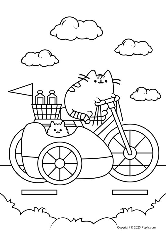 Pusheen Y Stormy En Bicicleta coloring page for children
