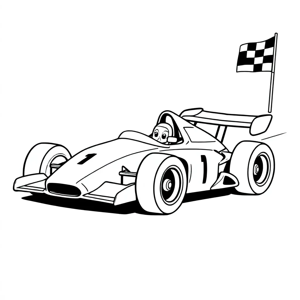 Raceauto op racebaan kleurplaat voor kinderen