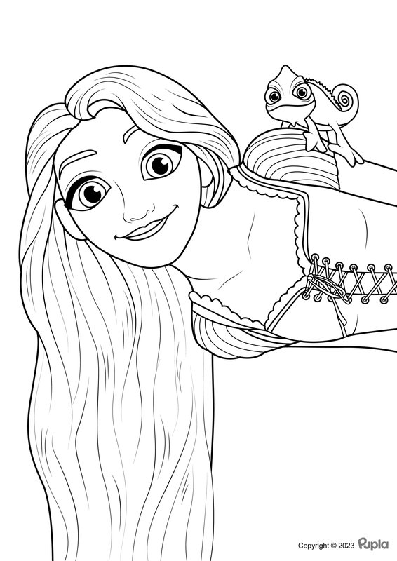Raiponce Et Pascal Au Coin De La Rue coloring page for children