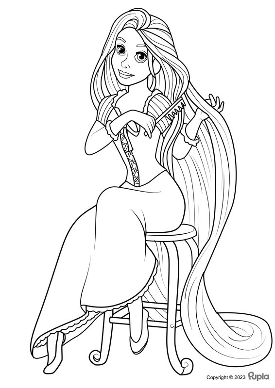 Rapunzel cepillándose el pelo coloring page for children