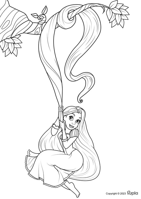Rapunzel Colgada De La Rama De Un Arbol coloring page for children