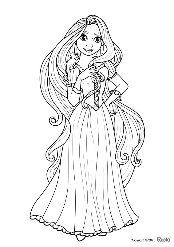 Rapunzel con un vestido precioso coloring page for children