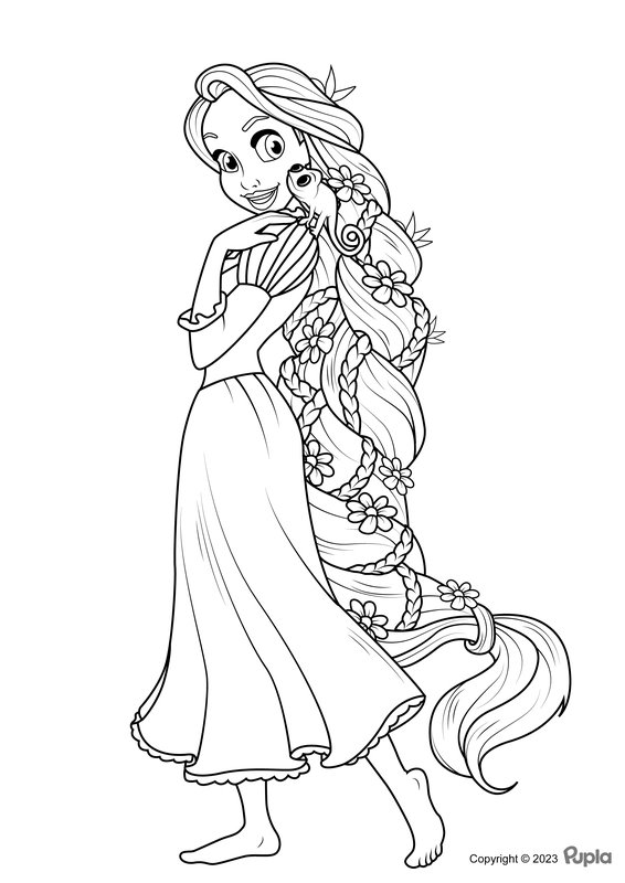 Rapunzel met haar lange haar coloring page for children