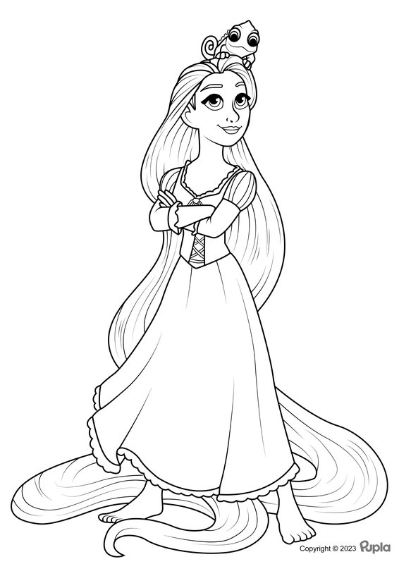 Rapunzel With Pascal On Her Head coloring page for children