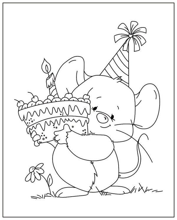 Raton Con Tarta De Cumpleanos coloring page for children