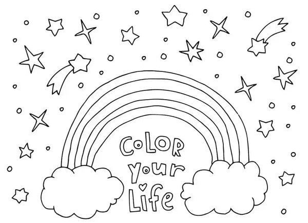Regenbogen mit fallenden Sternen coloring page for children