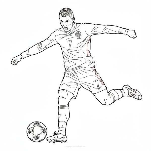 Ronaldo dando patadas a un balón coloring page for children