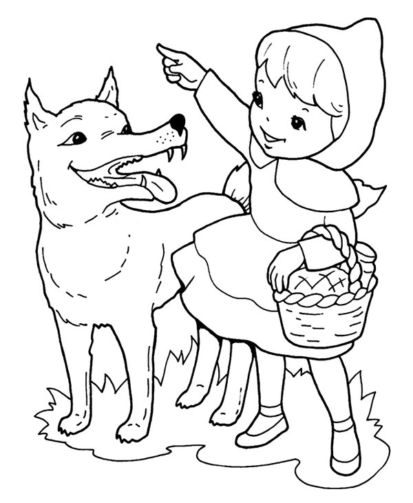 Rotkäppchen mit Wolf coloring page for children