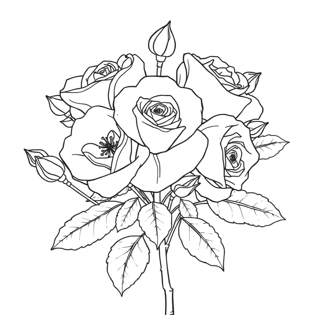Rozen Romantisch Bloemen Natuur Creatief coloring page for children