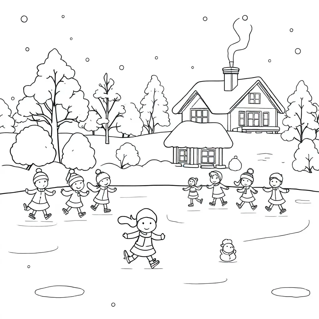 Schaatsen Op De Vijver coloring page for children
