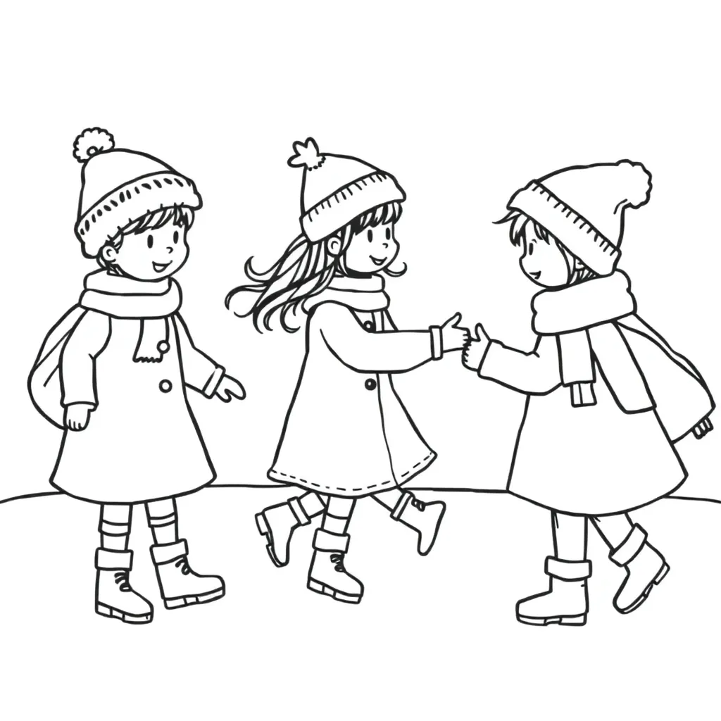 Schaatsen Op Vijver Winterpret Buitenactiviteit Ijspret Kinderspel coloring page for children