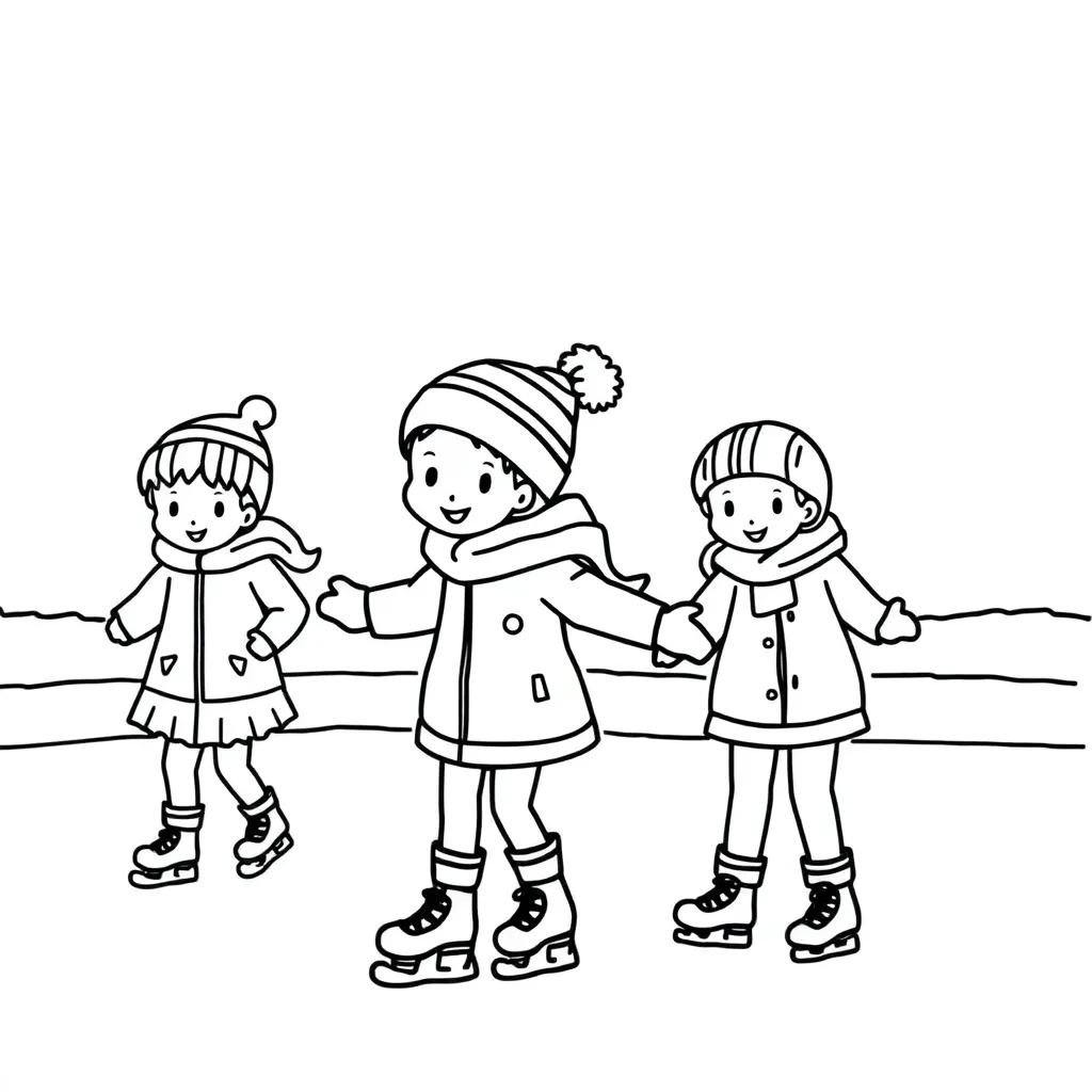 Schaatsende Kinderen Winter Buitenspelen Ijspret Gezelligheid coloring page for children