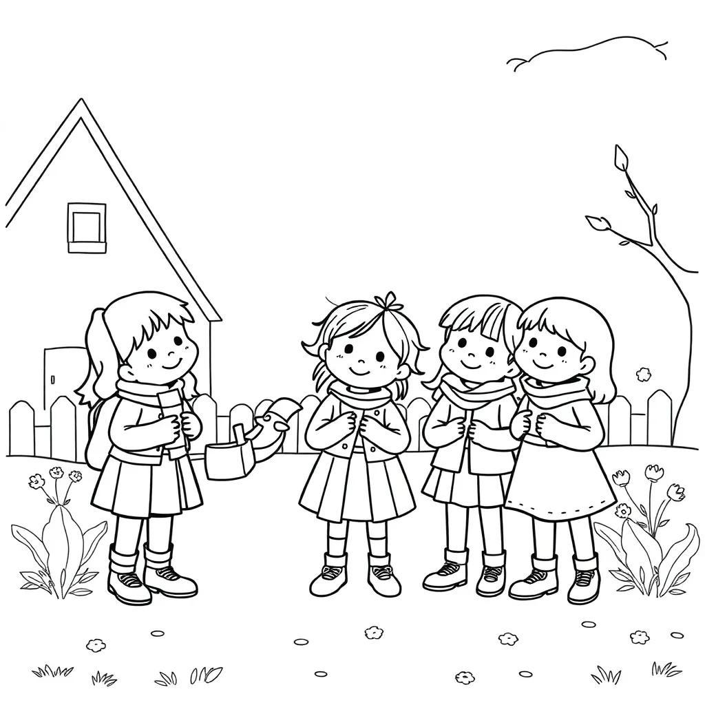 Feuille de coloriage gratuite Enfants patinent, Joie d'hiver, Activité extérieure, I