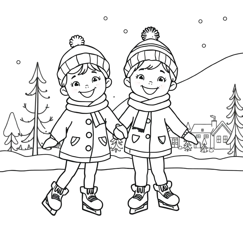 Schaatsende Kinderen Winterpret Buitenactiviteit Ijspret Gezelligheid coloring page for children