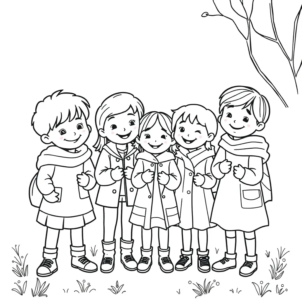 Schaatsende Kinderen Winterpret Buitenactiviteit Ijspret Jeugdvreugde coloring page for children