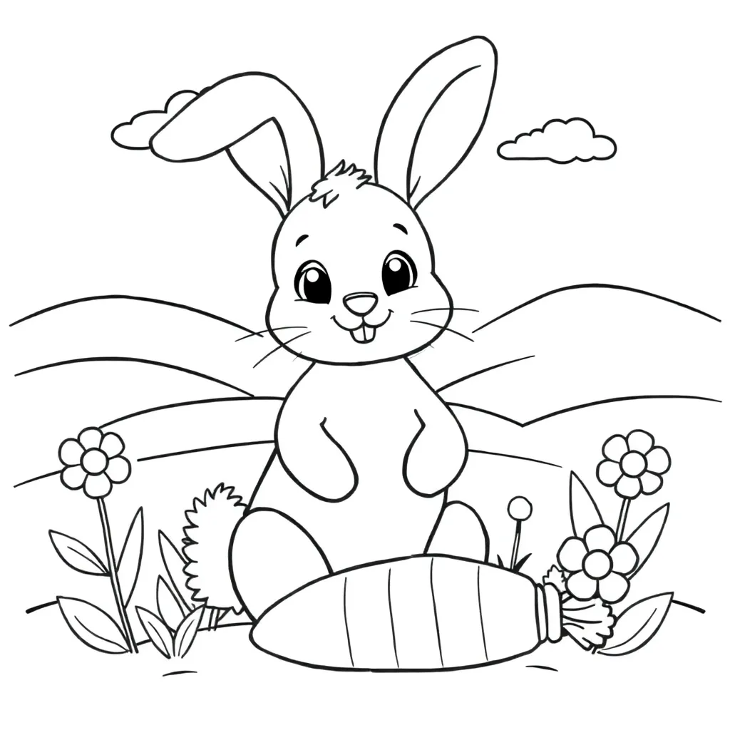 schattig, konijn, black, white, zwart coloring page for children
