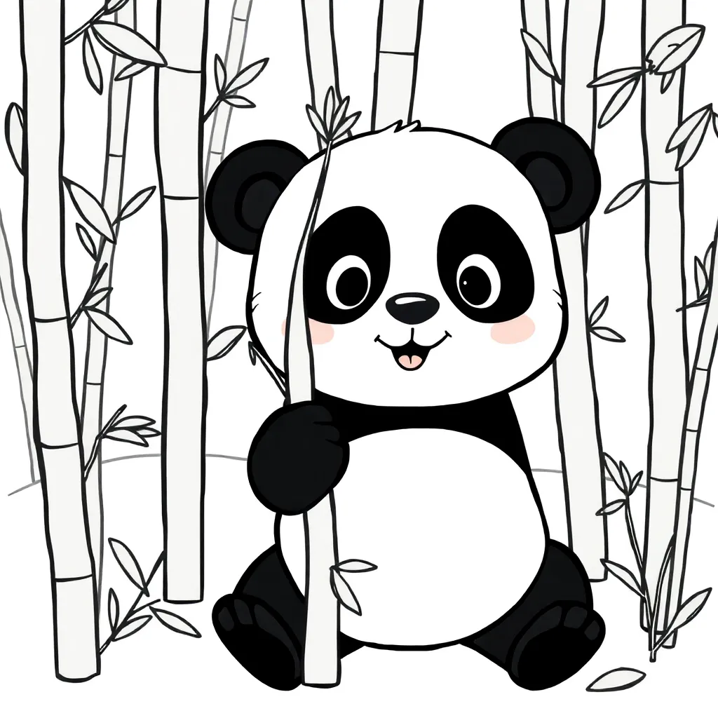 Kostenloser Ausmalbild Schattige Panda, Verspielte Tiere, Kuschelig, Schwarz-Weiß