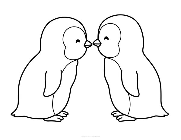 Schattige pinguïns zoenen coloring page for children