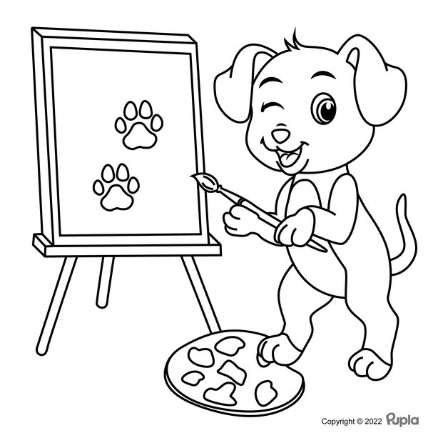 Schilderende Hond coloring page for children