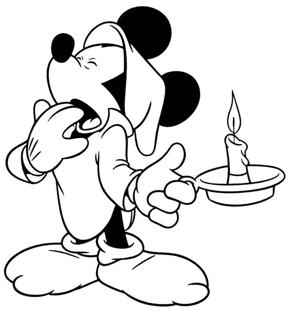 Schläfrige Mickey Mouse coloring page for children