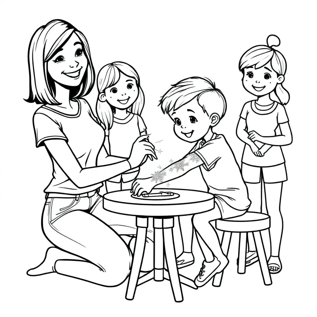 Schminkmieke Een Slanke Vrouw Met Half Lang Haar Die Glit... coloring page for children