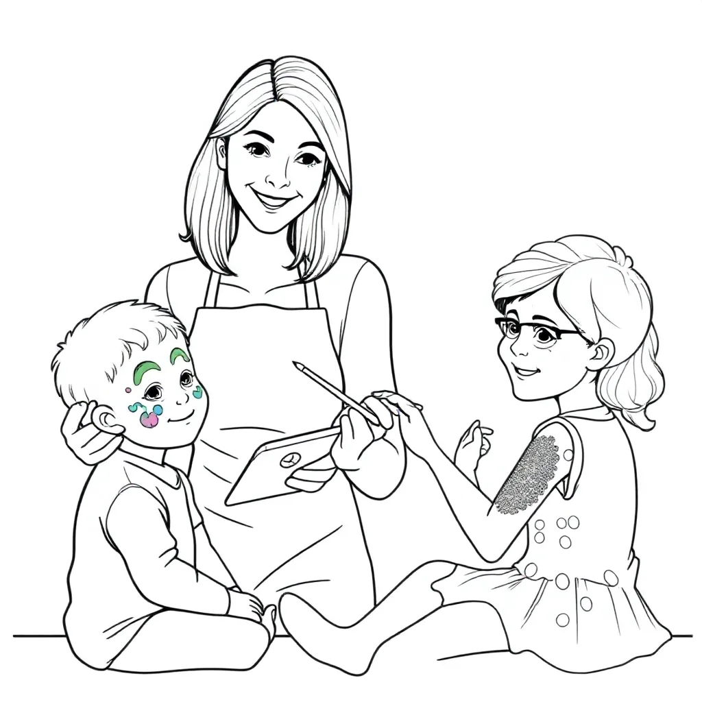 Schminkmieke Een Slanke Vrouw Met Half Lang Haar Die Kind... coloring page for children