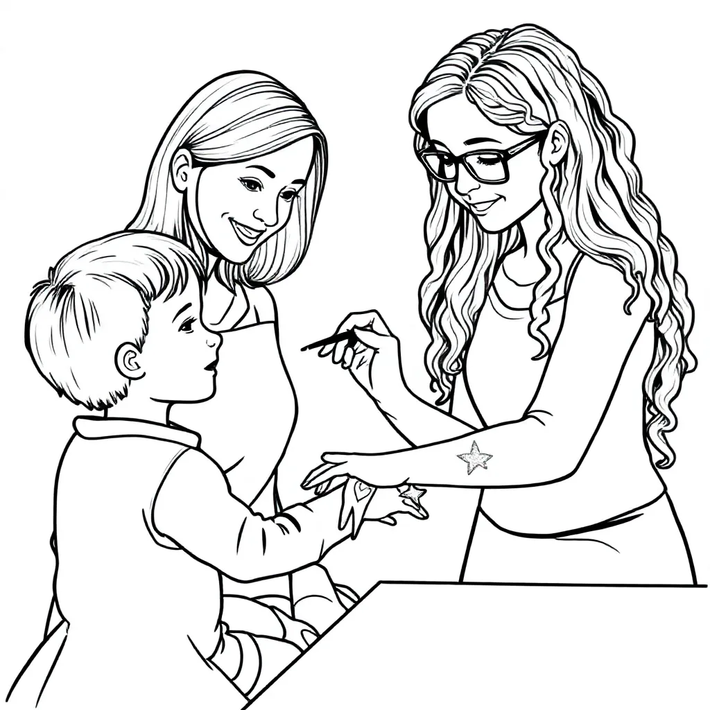 Schminkmieke Een Slanke Vrouw Met Half Lang Haar Die Kind... coloring page for children