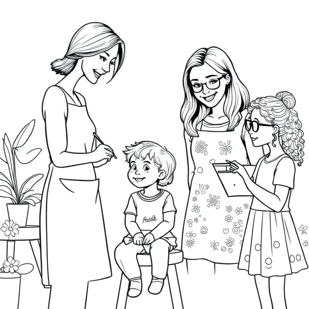 Schminkmieke Een Slanke Vrouw Met Half Lang Is Een Kind A... coloring page for children