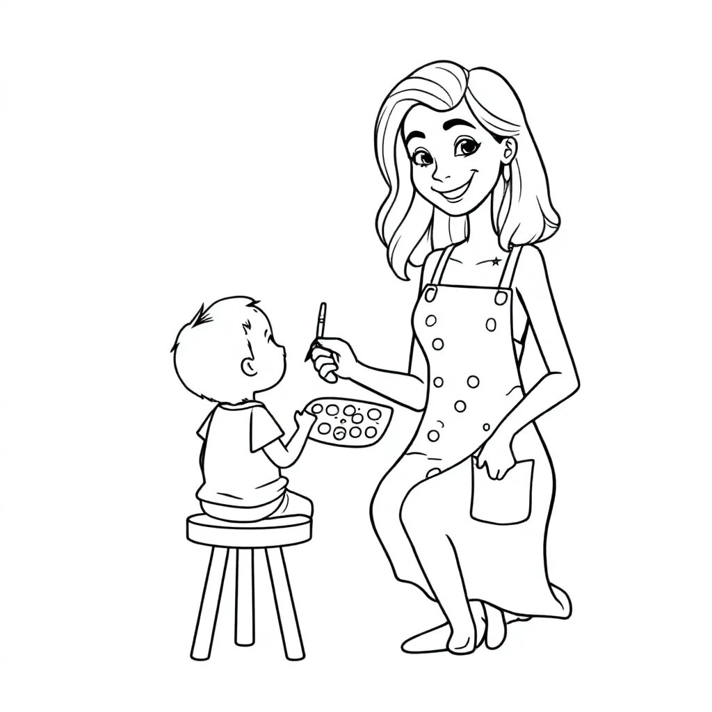 Schminkmieke Een Slanke Vrouw Met Halflang Haar Die Kinde... coloring page for children