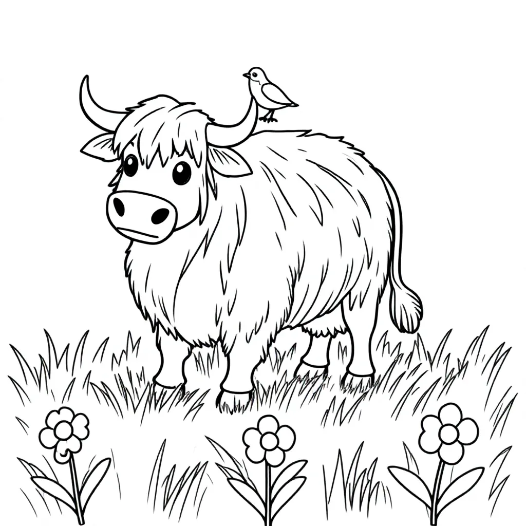 Free Scottish Highland Cow Coloring Page for Kids