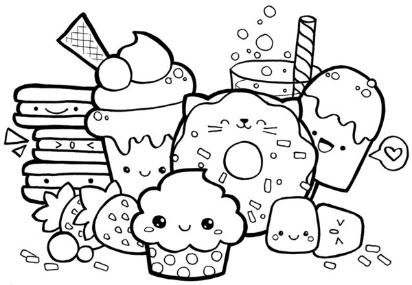 Selection D Aliments Kawaii coloring page for children