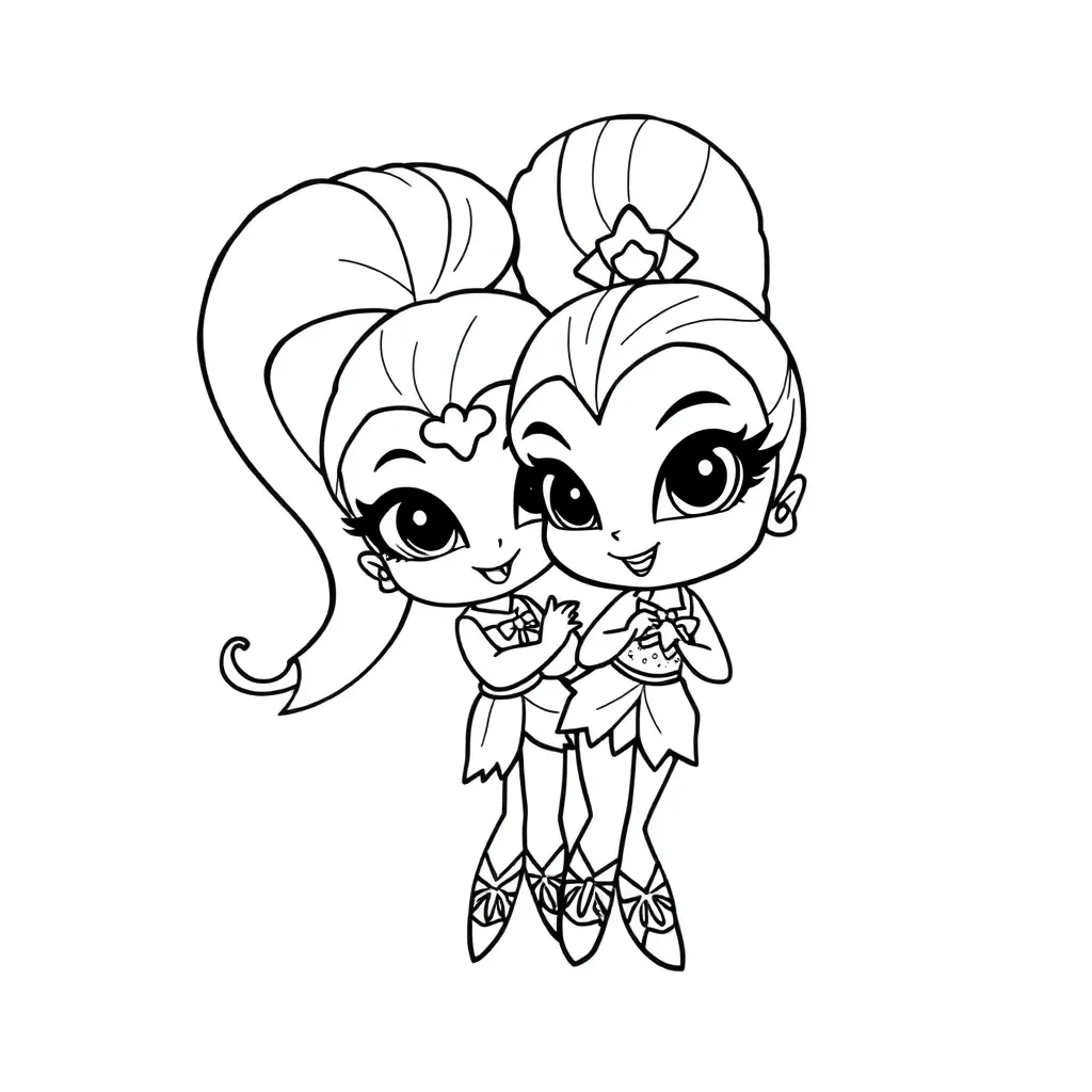 Kostenlose Malvorlage Shimmer und Shine – Magische Mädchen Zeichentrickabenteuer