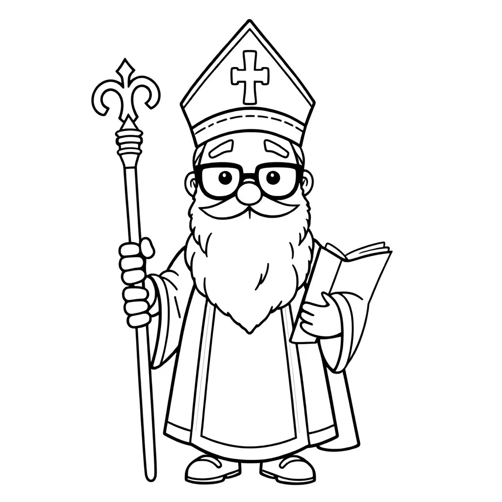 Simpele Sint Met Staf En Boek coloring page for children