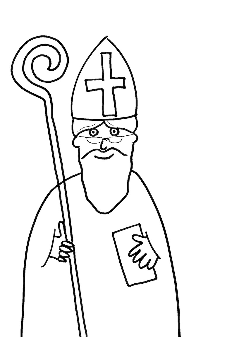 Simpele Sint Met Staf En Boek coloring page for children
