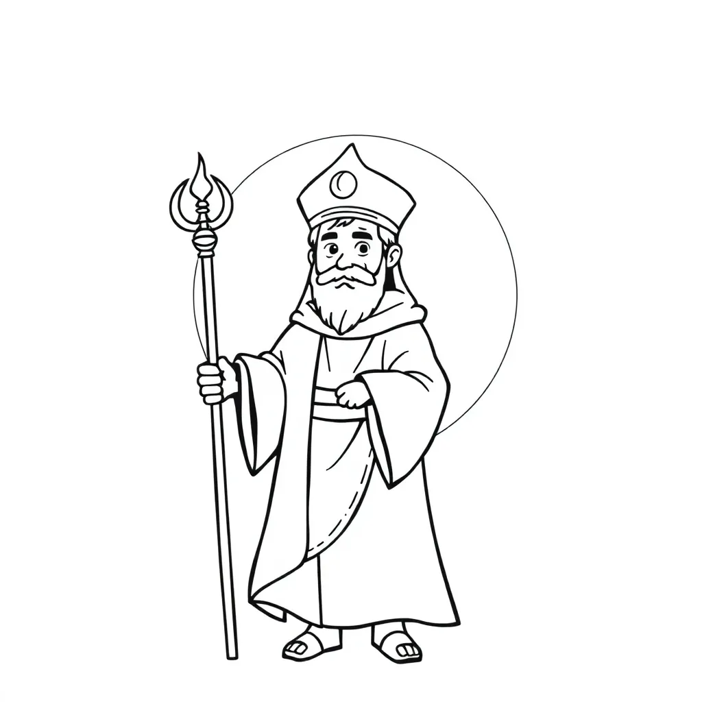 Feuille de coloriage gratuite Saint-Nicolas et lune  Feuille de coloriage pour enfants