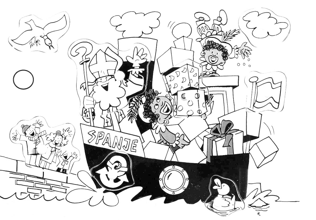 Sint En Pieten Stoomboot coloring page for children