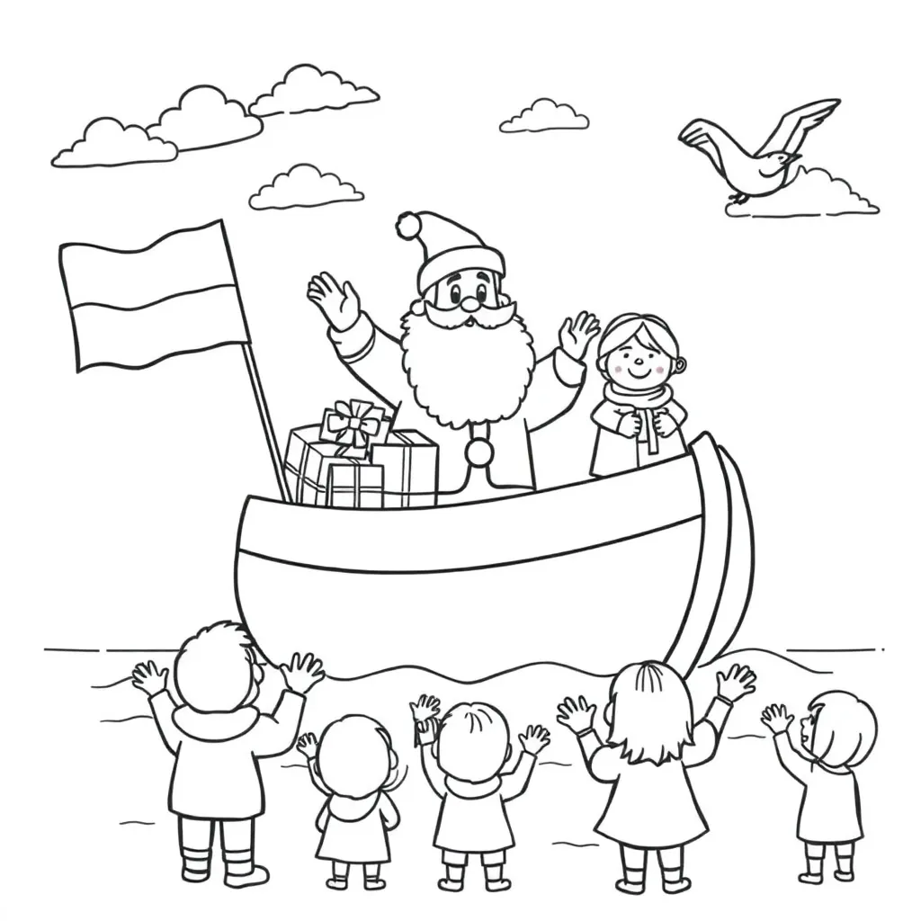 Sint En Pieten Stoomboot coloring page for children