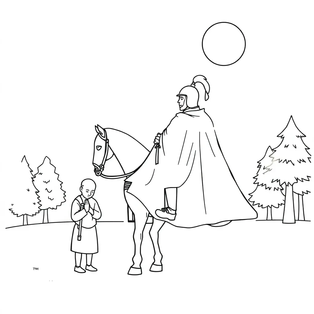 Free Printable Saint Martin Coloring Pages, Knight, Beggar, Cloak Sharing, History