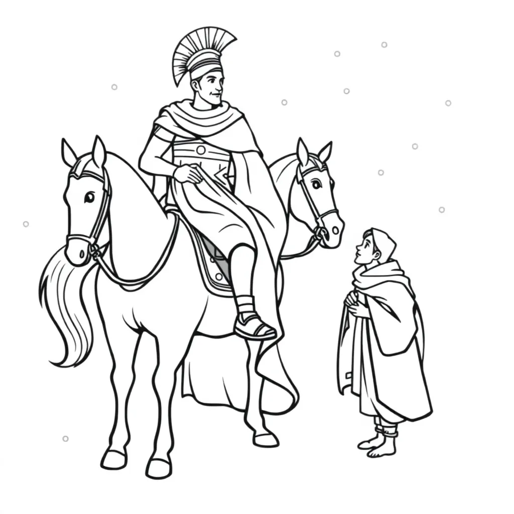 Sint Maarten Romeinse Soldaat Winterse Sfeer Legende Educ... coloring page for children
