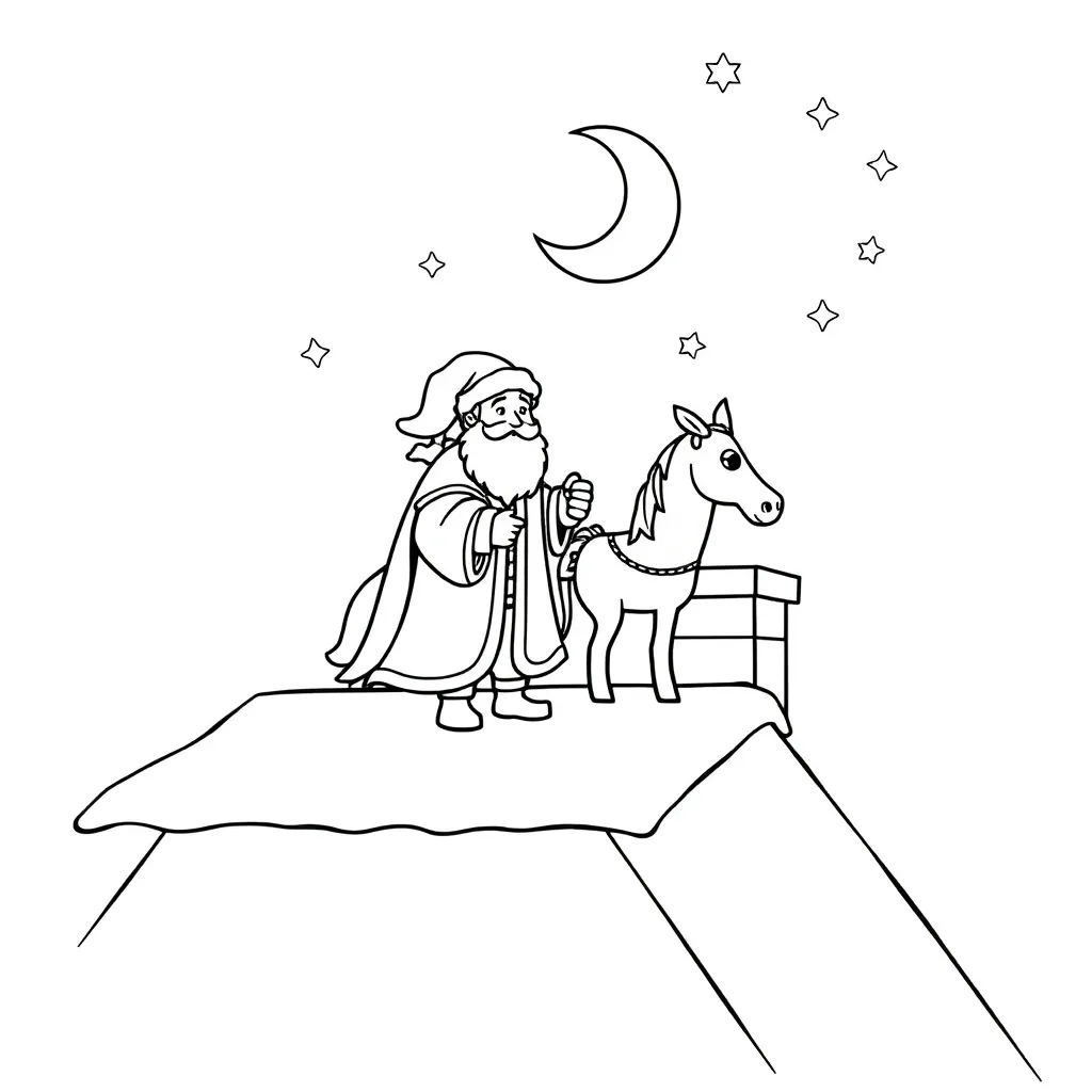 Sint Piet Op Het Dak coloring page for children