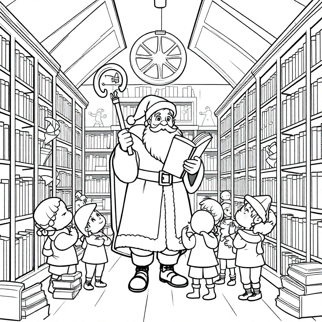 Sinterklaar Bij De Bibliotheek coloring page for children