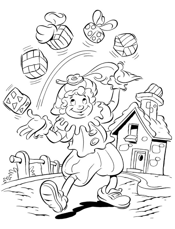 Sinterklaar Piet Jongleert Cadeautjes coloring page for children