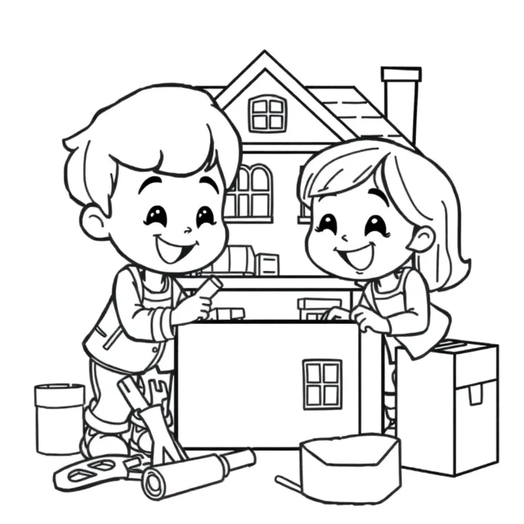 Sinterklaas Creatief Samenwerking Poppenhuis Educatief coloring page for children