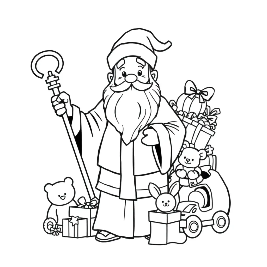 Feuille de coloriage gratuite Saint-Nicolas, Festive, Cadeaux, Enfants, Créatif