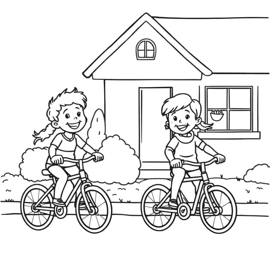 Sinterklaas Feestelijk Kinderen Fietsen Gezellig coloring page for children