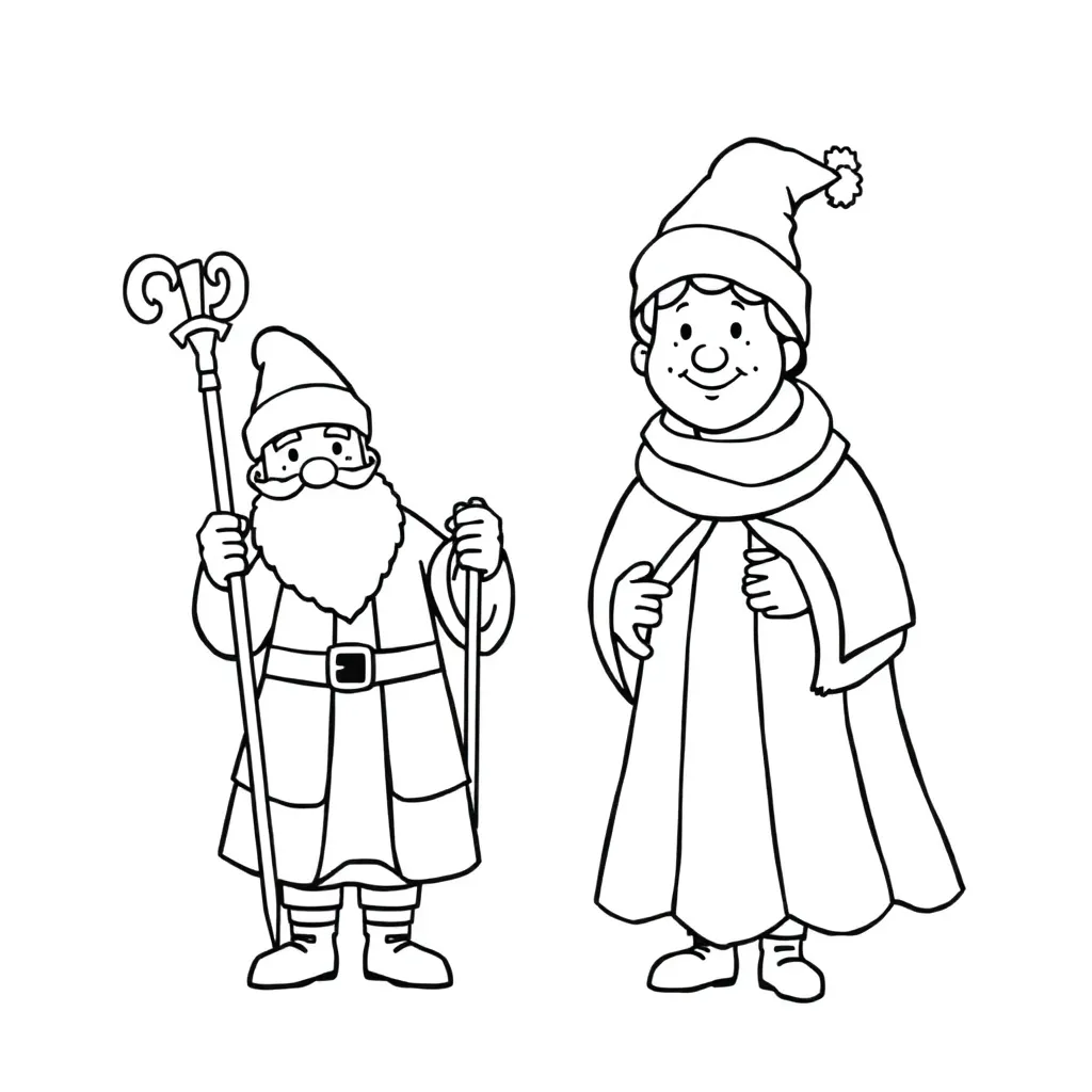Feuille de coloriage gratuite Saint-Nicolas, Personnages festifs, Costumes traditionnels