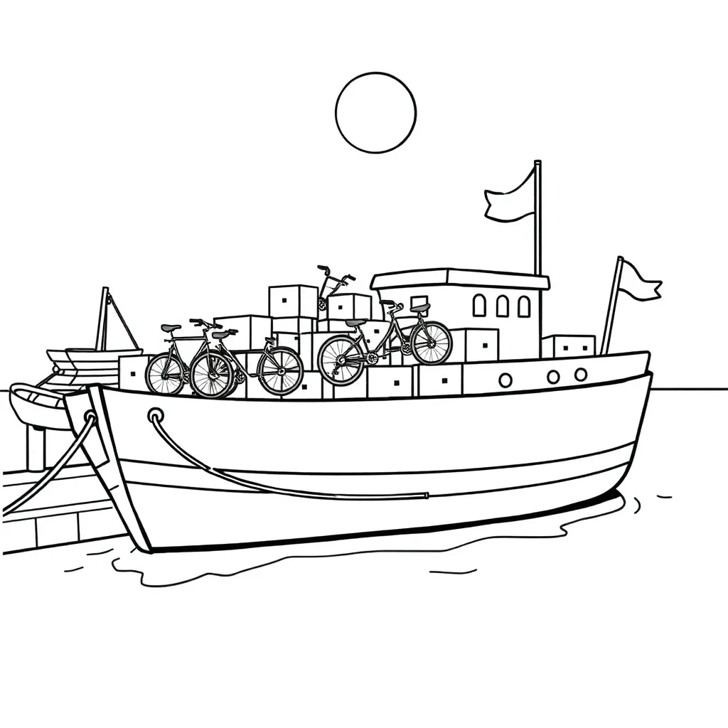 Feuille de coloriage gratuite Saint-Nicolas, Port, Navire à conteneurs, Aventure, Maritime K