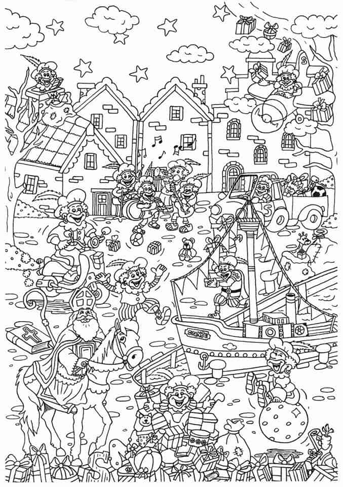 Sinterklaas Kleurplaat Moeilijk coloring page for children