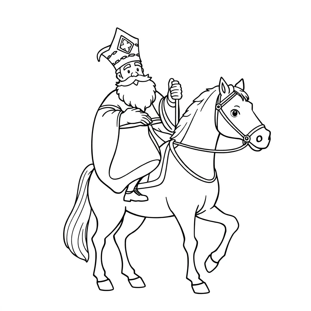 Feuille de coloriage gratuite Saint-Nicolas, Cheval, Festif, Tradition, Enfants CL